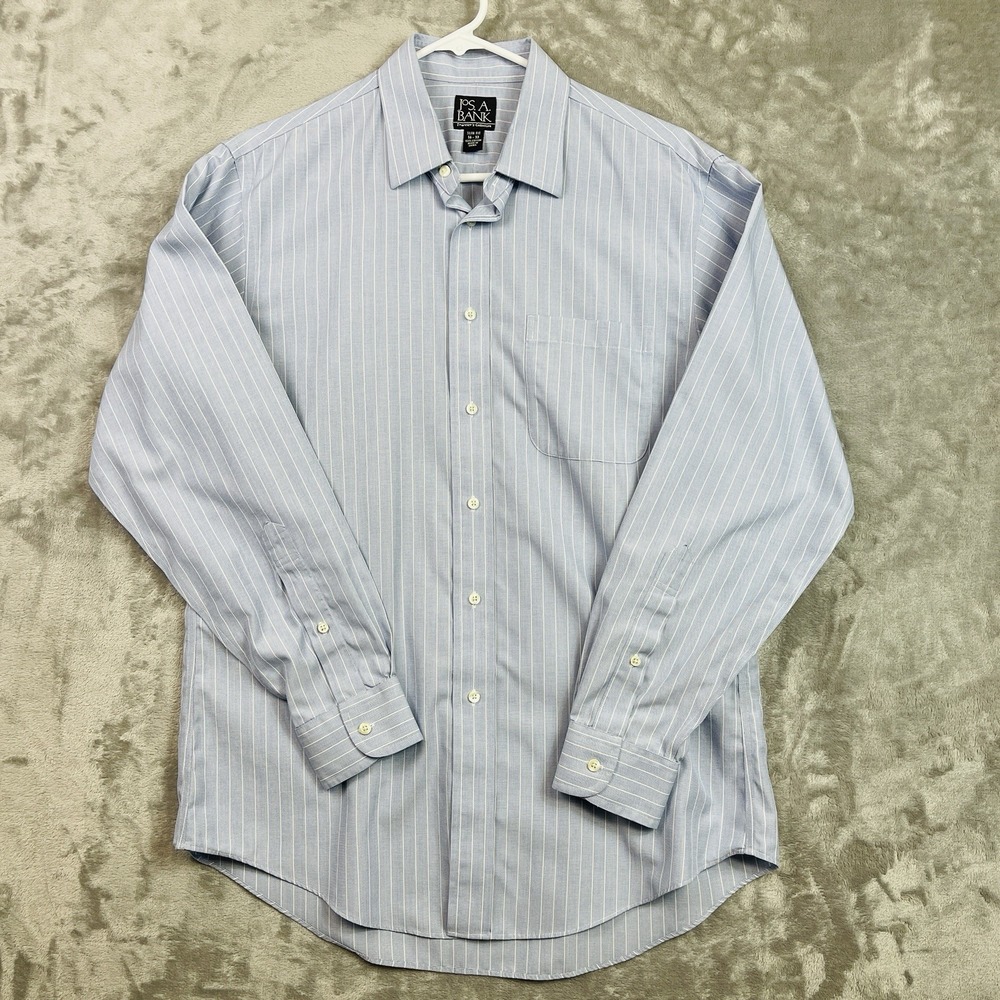 Jos A Bank Traveler Collection Mens 16 33 Long Sleeve Dress Shirt Blue Slim Fit